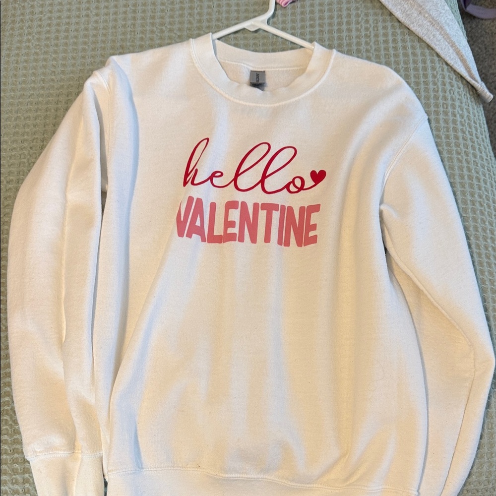 Gildan White Sweater with Pink and Red Print